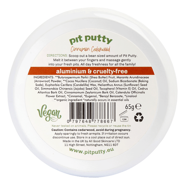 Pit Putty Natural Deodorant Cinnamon Cedarwood Tin - Back